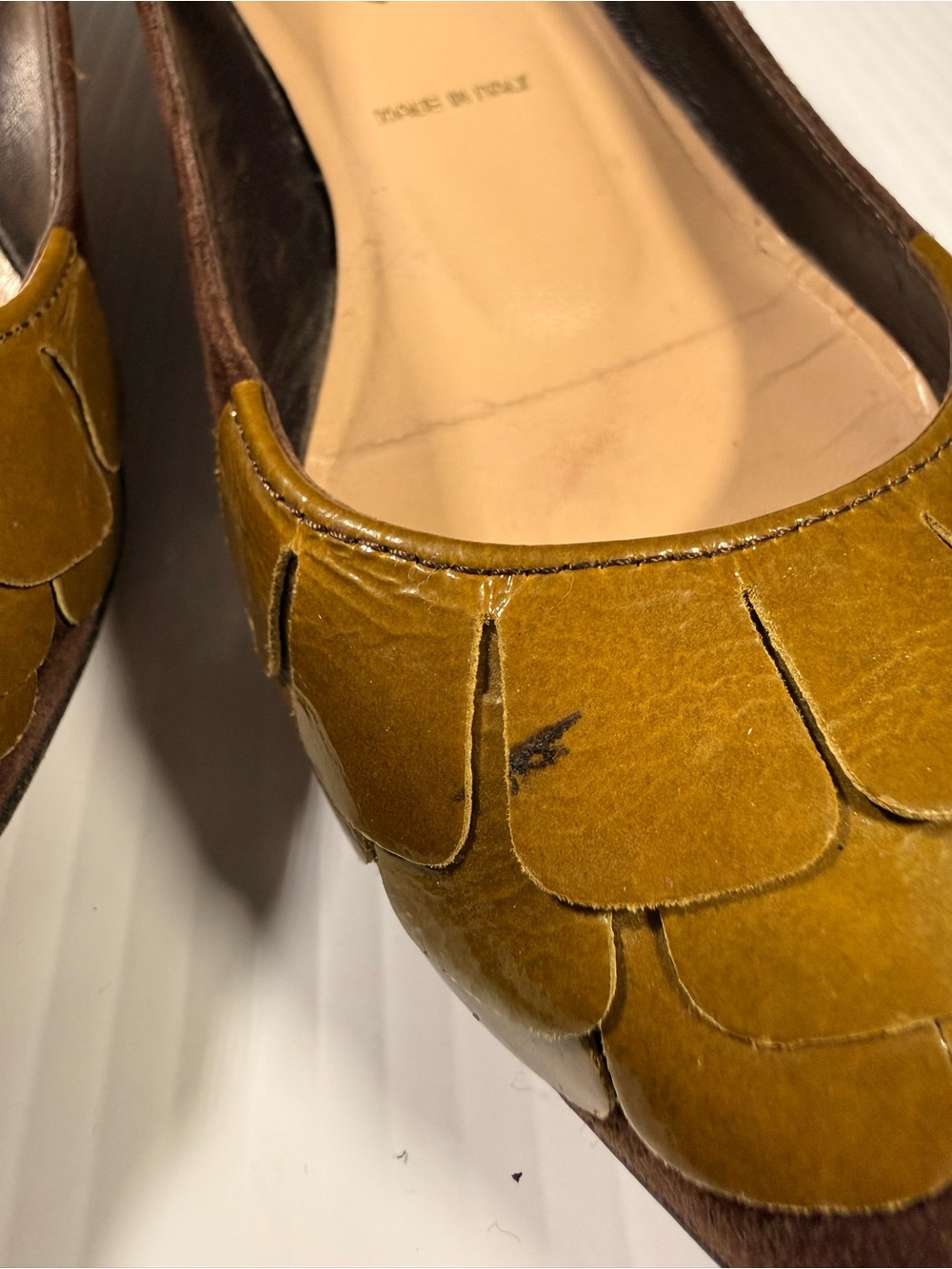 Butter Italy Suede Heels Brown & Mustard Leather Detail Size 6.5 - Picture 6 of 6
